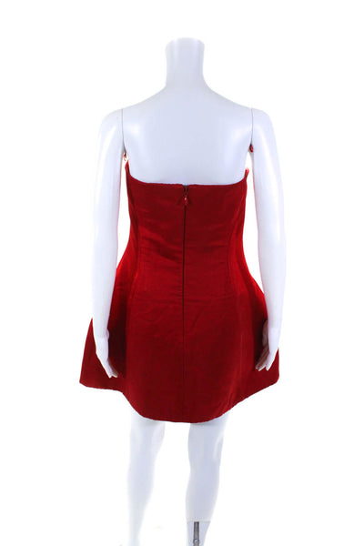 Khaite Womens Bright Red Linen Strapless Mini Fit & Flare Dress Size 6