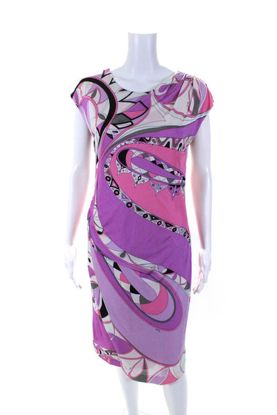 Emilio Pucci Womens Pink Printed Crew Neck Drape Sleeveless Shift Dress Size 10