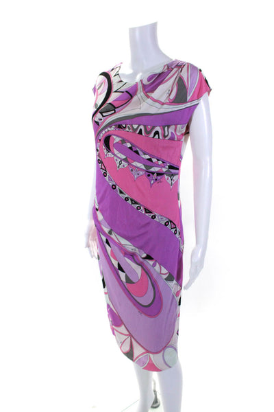 Emilio Pucci Womens Pink Printed Crew Neck Drape Sleeveless Shift Dress Size 10