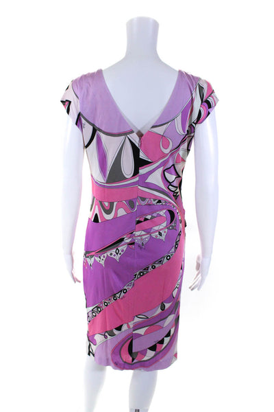 Emilio Pucci Womens Pink Printed Crew Neck Drape Sleeveless Shift Dress Size 10