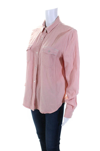 Frame Womens Cotton Collared Buttoned Long Sleeve Blouse Top Light Pink Size M