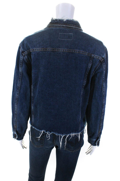 Rag & Bone Womens Cotton Dark Wash Distress Buttoned Denim Jacket Blue Size S