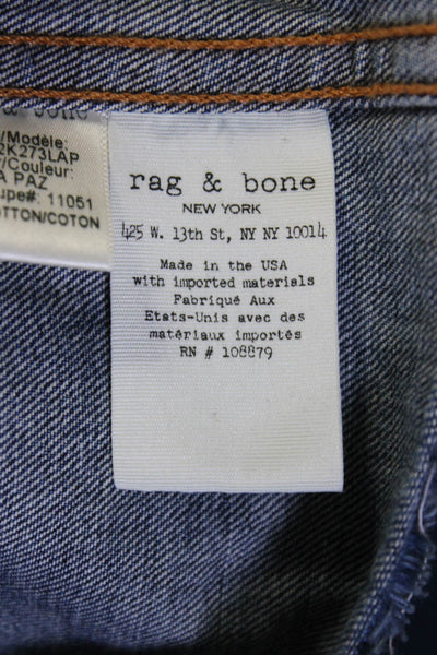 Rag & Bone Womens Cotton Dark Wash Distress Buttoned Denim Jacket Blue Size S