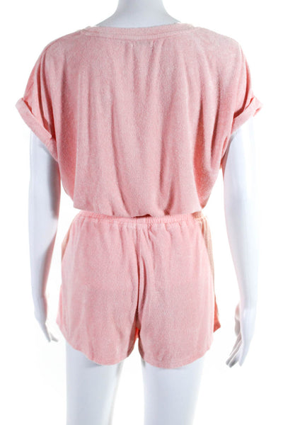 Splendid Womens Round Neck Short Sleeve Top Elastic Shorts Set Pink Size L