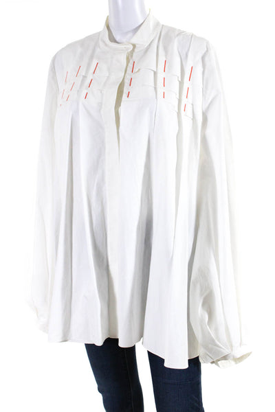 Roksanda Womens Cotton Striped Pleated Buttoned Long Sleeve Blouse White Size 16