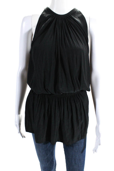 Ramy Brook Womens Sleeveless Halter Neck Smocked Blouse Black Size S