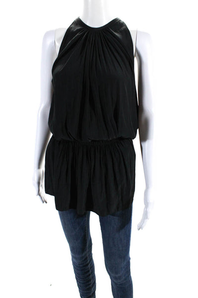 Ramy Brook Womens Sleeveless Halter Neck Smocked Blouse Black Size S