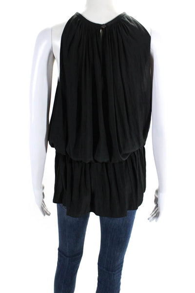 Ramy Brook Womens Sleeveless Halter Neck Smocked Blouse Black Size S