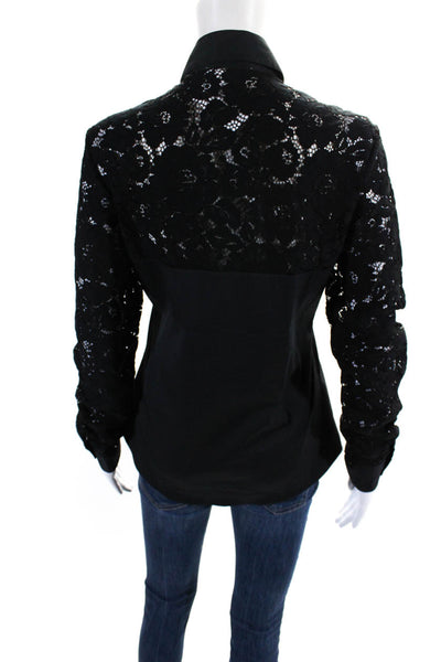 Aglini Womens Cotton Long Sleeve Lace Combo Button Down Blouse Black Size 44