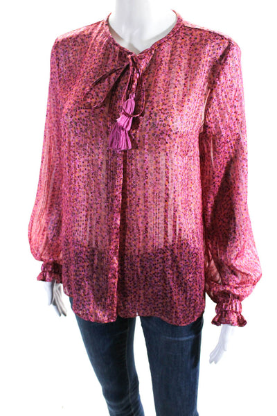 Derek Lam 10 Crosby Womens Metallic Floral V Neck Long Sleeve Blouse Pink Size 2