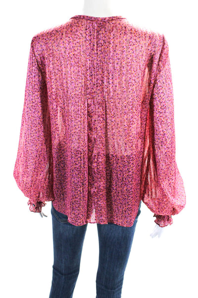 Derek Lam 10 Crosby Womens Metallic Floral V Neck Long Sleeve Blouse Pink Size 2