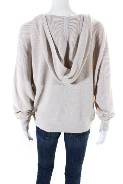 Intermix Womens Cotton V Neck Relaxed Fit Hooded Knit Top Beige Size M