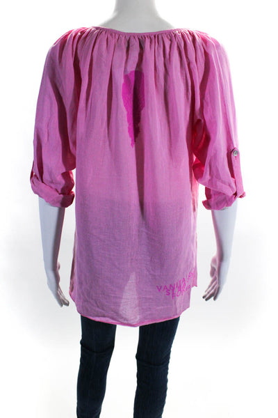 Vanita Rosa Womens Cotton Graphic Print V Neck Coverup Pink Size 1
