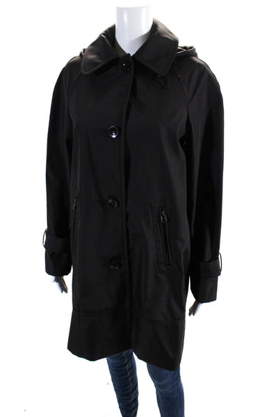 Marc New York Womens Long Sleeve Collared Mid-Length Rain Coat Dark Brown Size S