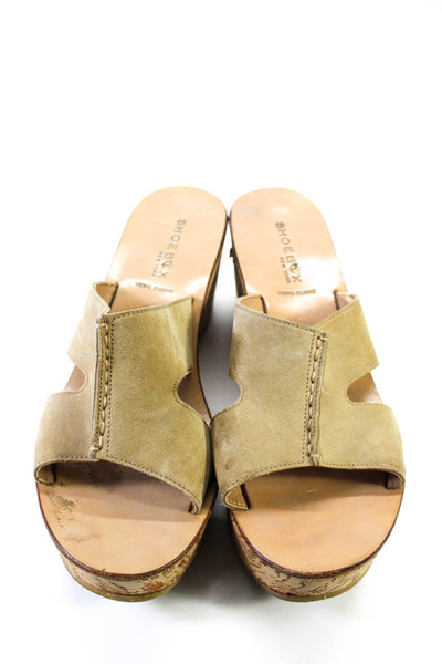 Shoe Box New York Womens Suede Cut-Out Slip-On Platform Sandals Beige Size 9