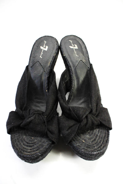 7 For All Mankind Womens Espadrille Tied Knot Wedge Heels Sandals Black Size 10