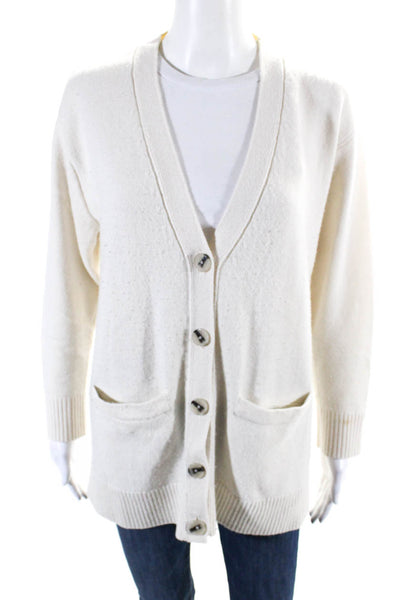 Club Monaco Womens Button Front V Neck Oversized Cardigan Sweater White Small