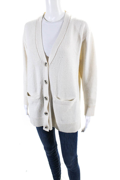 Club Monaco Womens Button Front V Neck Oversized Cardigan Sweater White Small