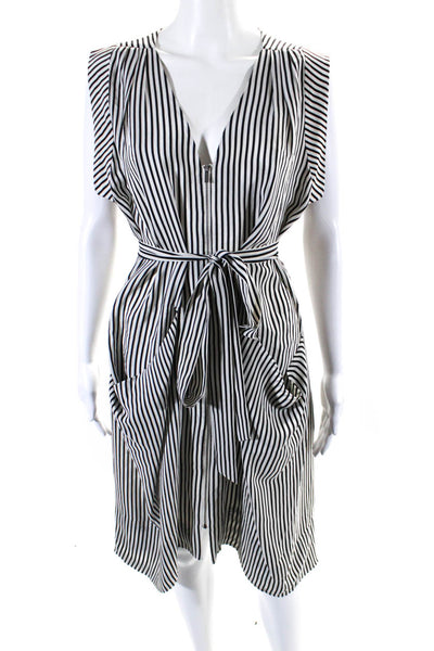 BCBGMAXAZRIA Womens Sleeveless V Neck Silk Striped Dress White Black Size Small