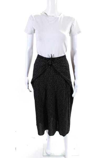 Vince Womens Side Zip Tie Front Dotted Silk Midi Skirt Black Gray Size 2