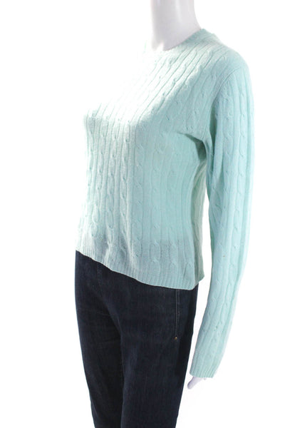 Autumn Cashmere Womens Cashmere Cable Knit Pullover Sweater Top Blue Size L