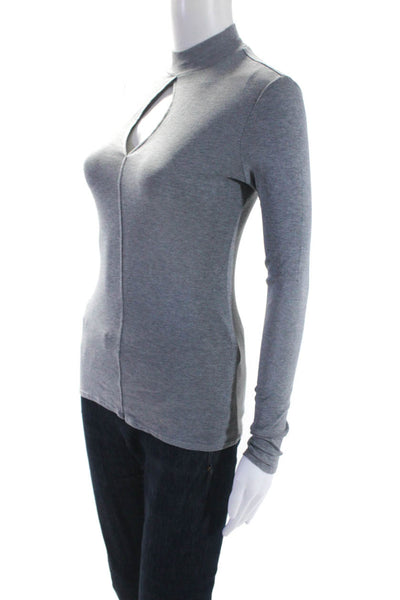 Frame Women's Mock Neck Long Sleeves Cut-Out Blouse Gray Size XS