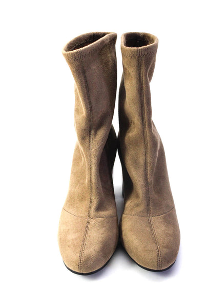 Vince Camuto Womens Round Toe Pull-On Suede Block Heels Ankle Bootie Beige Size