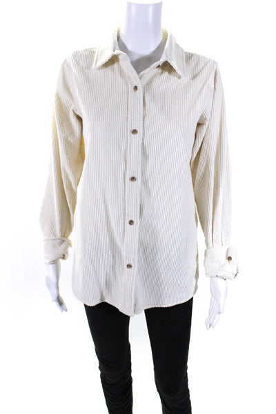 ONIA Womens Ivory Cotton Corduroy Long Sleeve Button Down Shirt Size XS