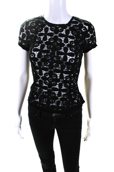 Intermix Womens Crochet Short Sleeves Blouse Black Cotton Size Small