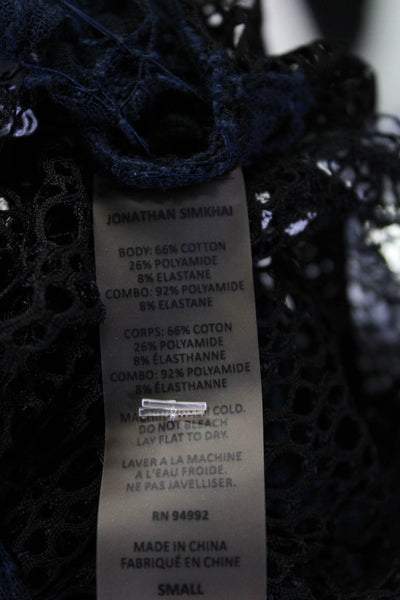 Jonathan Simkhai Womens Knit Flare Short Sleeves Blouse Black Navy Blue Size Sma