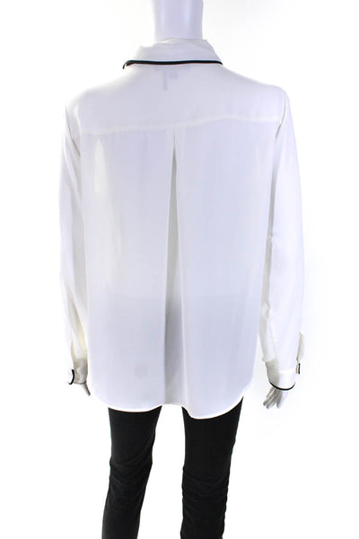 DKNY Womens Tie Neck Button Down Blouse White Black Size Petite Large