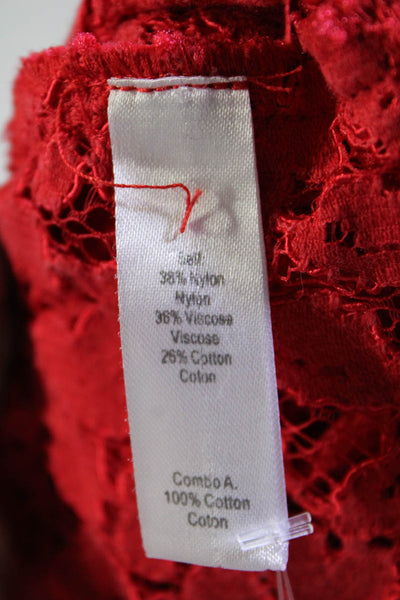 Marissa Webb Womens Lace Ruffled Short Sleeves Blouse Red Size Medium