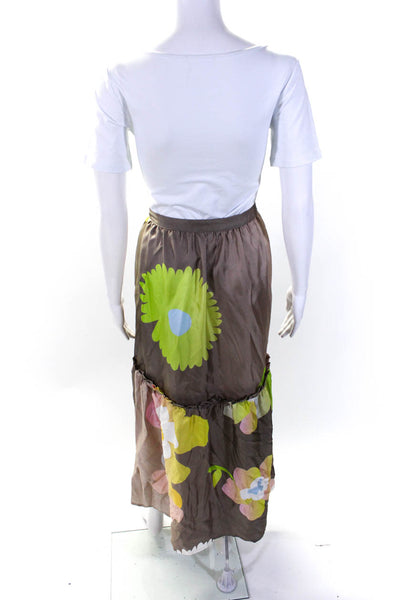 Cynthia Rowley Womens Silk Floral Print A Line Maxi Skirt Brown Size 4