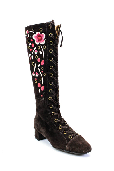 The Original Car Shoe Womens Suede Floral Print Mid Calf Boots Brown Size 6