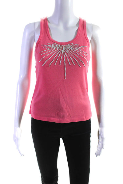 Tory Burch Womens Cotton Embroidered Scoop Neck Pullover Tank Top Pink Size S