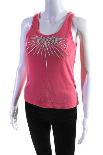 Tory Burch Womens Cotton Embroidered Scoop Neck Pullover Tank Top Pink Size S