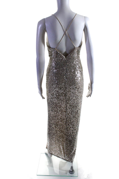 Aidan Aidan Mattox Womens Sequin Embellished Split Hem Formal Gown Silver Size 2