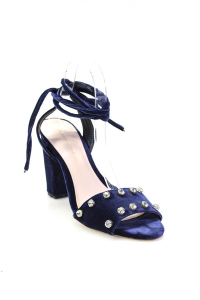 Loeffler Randall Womens Jeweled Studded Peep Toe Lace-Up Block Heels Blue Size 9