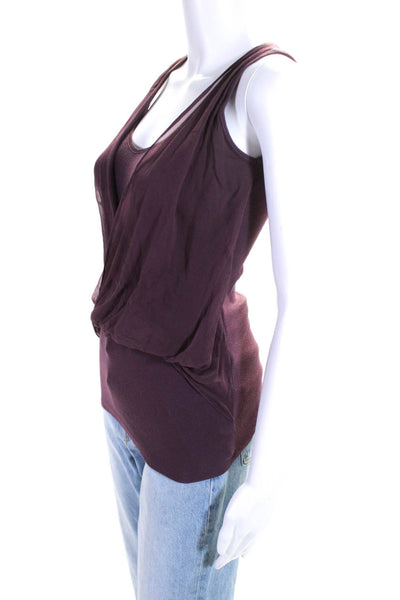 Brunello Cucinelli Womens Silk Blend Draped Front Tank Top Purple Size Small