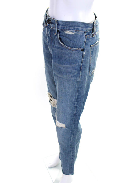 Rag & Bone Womens Cotton Medium Washed Distress Straight Jeans Blue Size EUR26