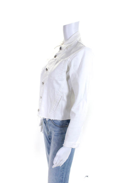 L'Agence Womens Cotton Denim Collared Button Up Jacket White Size S