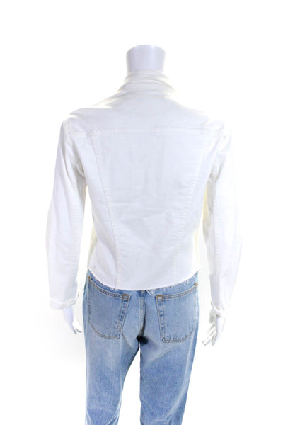 L'Agence Womens Cotton Denim Collared Button Up Jacket White Size S
