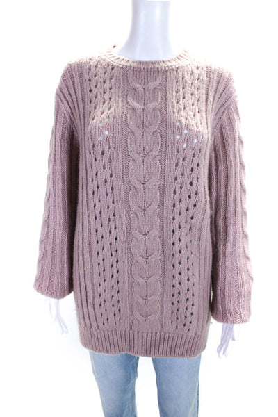Nanushka Womens Cable-Knit Long Sleeve Crewneck Sweater Top Pink Size S