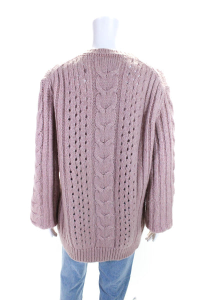 Nanushka Womens Cable-Knit Long Sleeve Crewneck Sweater Top Pink Size S