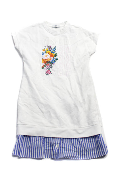 MSGM Childrens Girls Floral Print Striped Trim Sweater Dress White Size 14