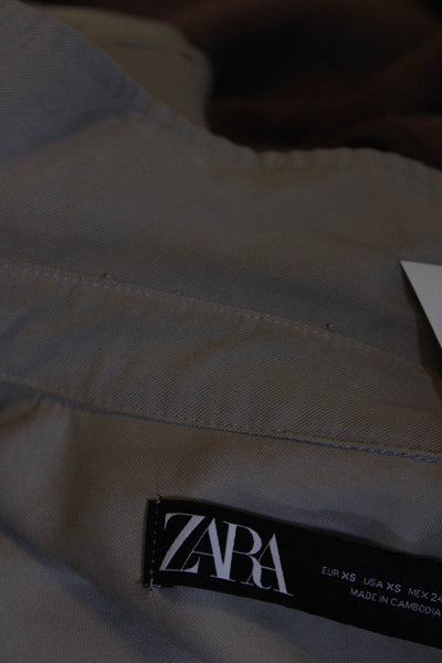 Zara Womens Long Sleeve Button Down Drawstring Waist Blouse Beige Size XS
