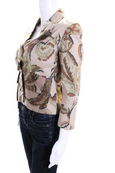 GF Ferre Womens Cotton Plant Print Notch Collar Blazer Jacket Brown Size 24/38