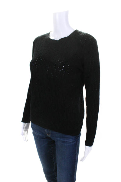 One Grey Day Womens Solid Black Textured Crew Neck Pullover Sweater Top Size L