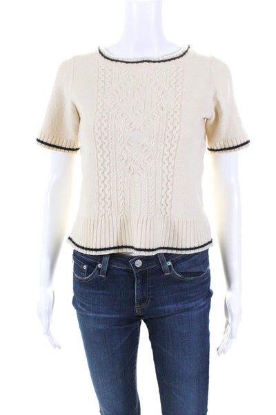 Escada Womens Wool Short Sleeve Cable Knit Knit Blouse Beige Size 42