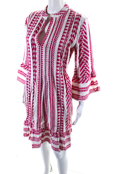 BB Boo Gemes Womens Geometric V Neck Long Sleeved Tunic Dress Pink White Size S